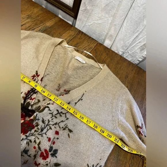 #101 JACQUELINE RIU Tan & flowers pattern cardigan blend wool & mohair size XL - Picture 5 of 11